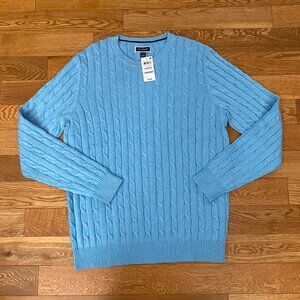Club Room Cotton Sweater Mens Large Sky Light Blue Cable Knit Crew Neck NWT